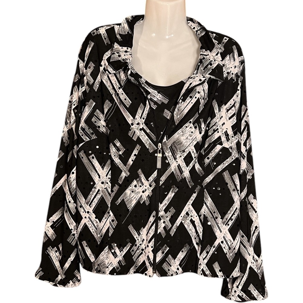 PICADILLY FASHIONS Womens 2 Piece Jacket Tank Set Sz XXL Travel Abstract Sparkle
